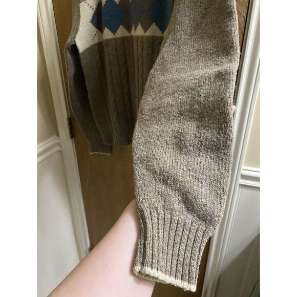 Vintage Country Squire By Jantzen Light Brown Wool Sweater Blue Argyle Print M - Picture 5 of 12